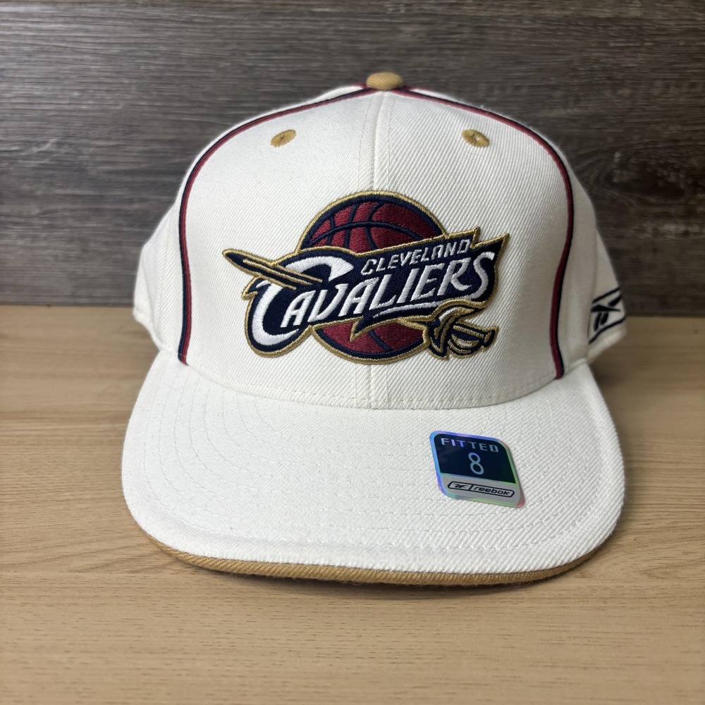 Cleveland Cavaliers Hat Cap Fitted Mens 8 White Red NBA Basketball Reebok